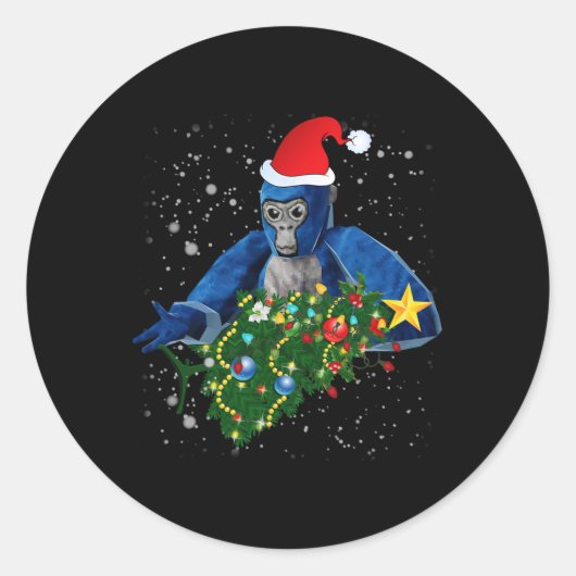 Leuke Kerst Gorilla Tag Ronde Sticker (Voorkant)