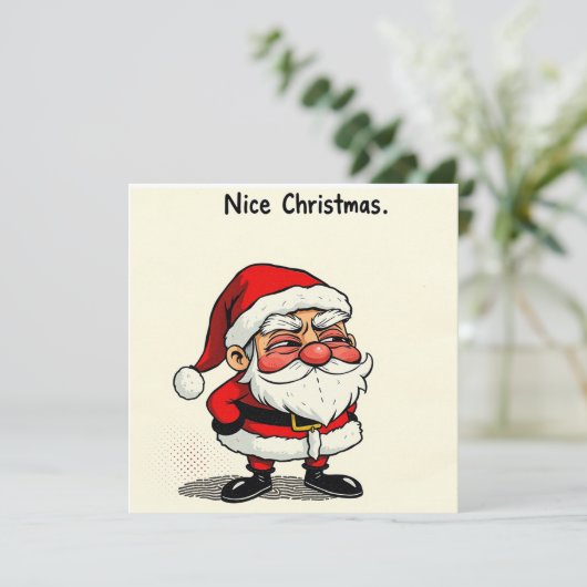 Leuke kerst Kaart – ‘Cheeky Santa’ wit (Staand voorkant)