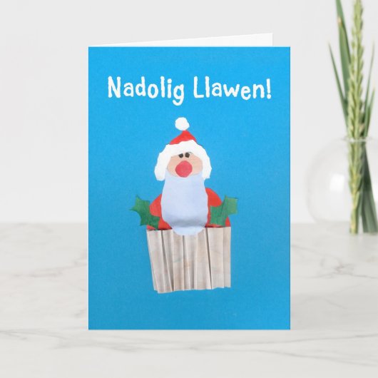 Leuke kerst Kaart, Welsh, Cupcake met Santa Feestdagen Kaart (Voorkant)