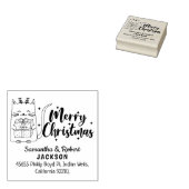 Leuke kerst kat met cadeau, retouradres rubberstempel (Gestempeld)