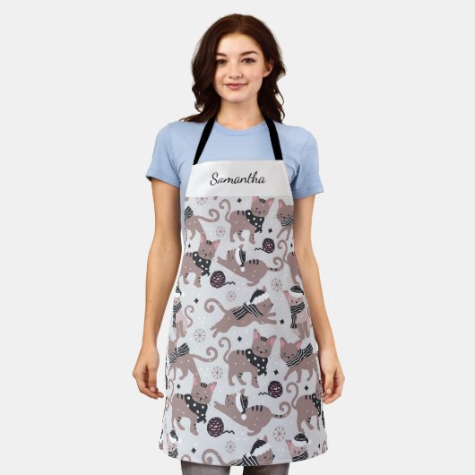 Leuke Kerst Kat Patroon Naam Schort (Gedragen)