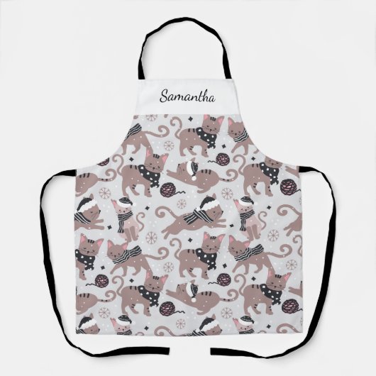 Leuke Kerst Kat Patroon Naam Schort (Voorkant)