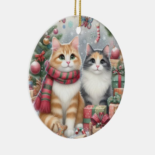 Leuke kerst katten keramisch ornament (Rechts)
