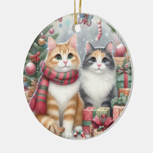 Leuke kerst katten keramisch ornament (Links)