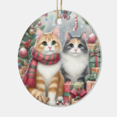 Leuke kerst katten keramisch ornament (Links)