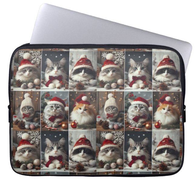 Leuke kerst katten winterdieren rustiek laptop sleeve (Voorkant)