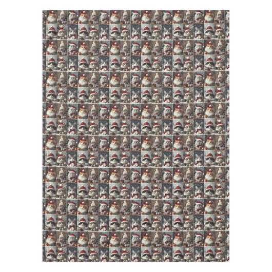 Leuke kerst katten winterdieren rustiek tafelkleed (Voorkant)