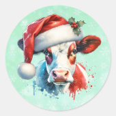 Leuke kerst Koe in Santa Hat Ronde Sticker (Voorkant)