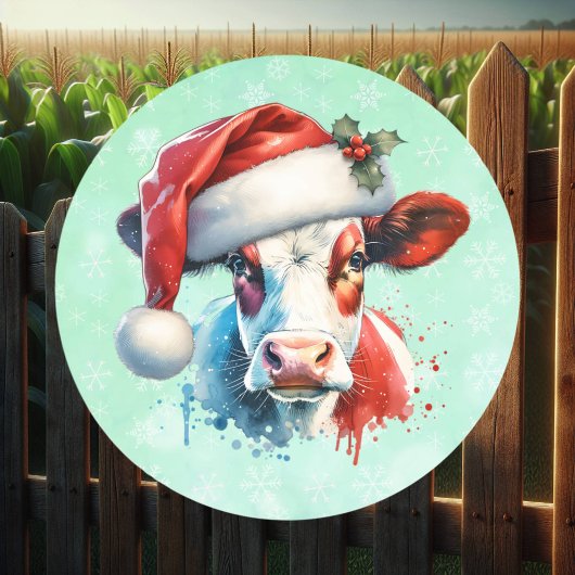 Leuke kerst Koe in Santa Hat Ronde Sticker