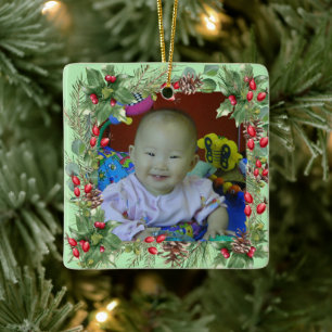 Leuke Kerst Krans Foto Lijst Keramisch Ornament