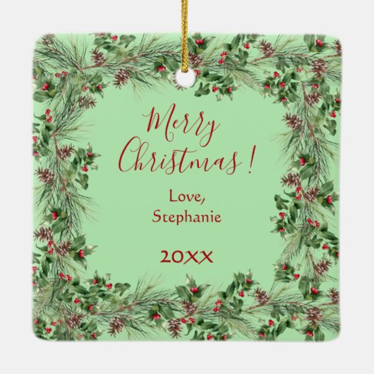 Leuke Kerst Krans Foto Lijst Keramisch Ornament (Achterkant)