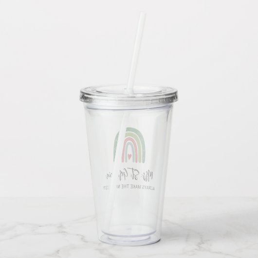 Leuke kerst leraar regenboog mooie lijst acryl drinkbeker (Achterkant)