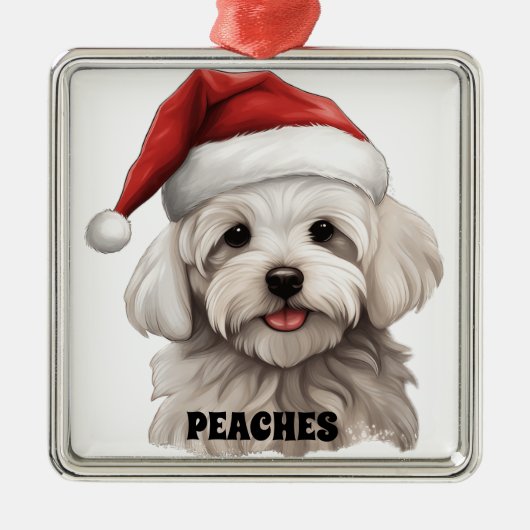LEUKE KERST MALTESE HOND MET KERSTMUTS METALEN ORNAMENT (Voorkant)