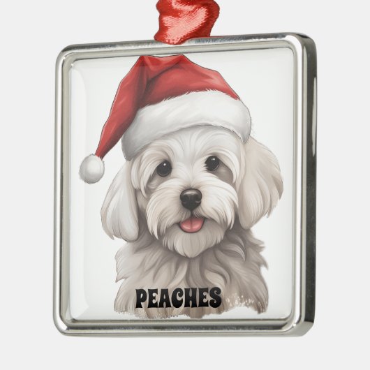 LEUKE KERST MALTESE HOND MET KERSTMUTS METALEN ORNAMENT (Links)