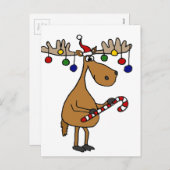 Leuke kerst Moose met snoep Cane en Ornamenten Feestdagenkaart (Voorkant / Achterkant)