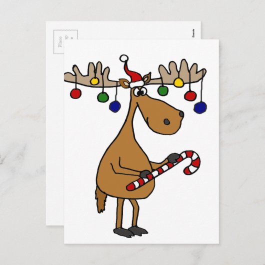 Leuke kerst Moose met snoep Cane en Ornamenten Feestdagenkaart (Voorkant / Achterkant)