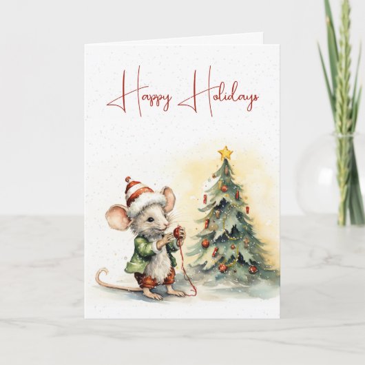 Leuke kerst muis boom in sneeuwvlokken kaart (Voorkant)