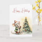 Leuke kerst muis boom in sneeuwvlokken kaart (Gele Bloem)