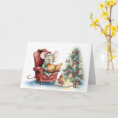 Leuke kerst muis in rode stoel kaart (Gele Bloem)