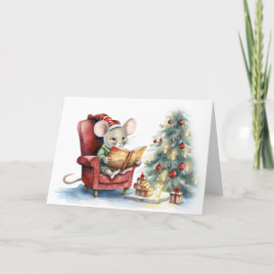 Leuke kerst muis in rode stoel kaart