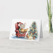 Leuke kerst muis in rode stoel kaart (Voorkant)