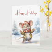Leuke kerst muis in sneeuwvlokken kaart (Gele Bloem)