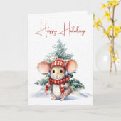 Leuke kerst muis in sneeuwvlokken kaart (Gele Bloem)