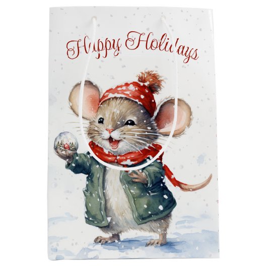 Leuke kerst muis in sneeuwvlokken medium cadeauzakje (Voorkant)