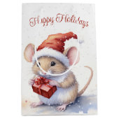 Leuke kerst muis in sneeuwvlokken medium cadeauzakje (Voorkant)