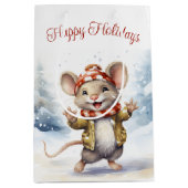 Leuke kerst muis in sneeuwvlokken medium cadeauzakje (Voorkant)