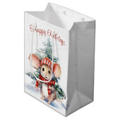 Leuke kerst muis in sneeuwvlokken medium cadeauzakje (Voorkant Gekanteld)