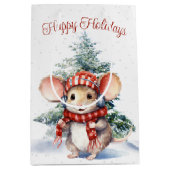 Leuke kerst muis in sneeuwvlokken medium cadeauzakje (Voorkant)