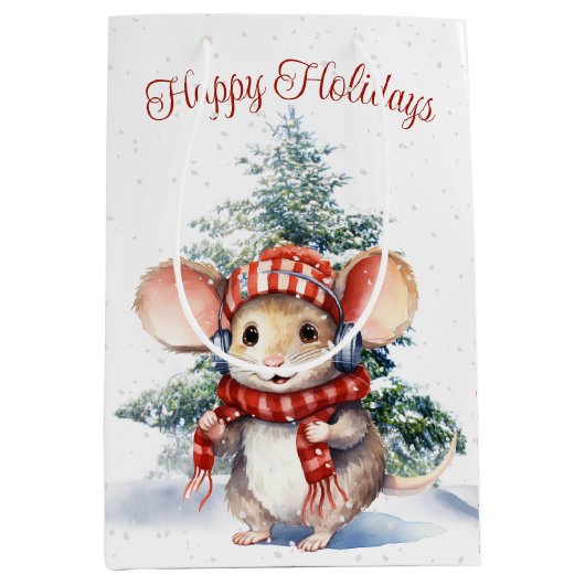 Leuke kerst muis in sneeuwvlokken medium cadeauzakje (Voorkant)