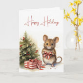 Leuke kerst muis met geschenk boog kaart (Gele Bloem)