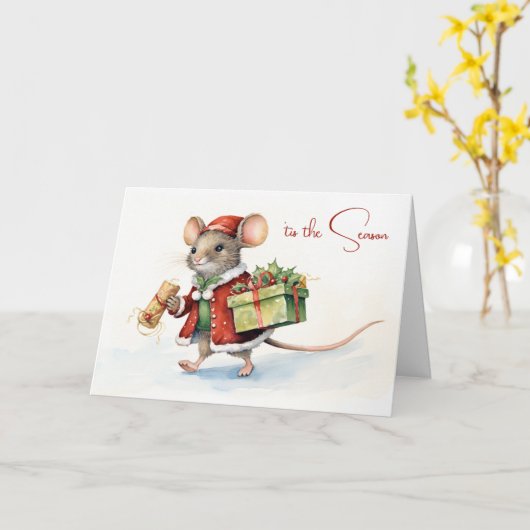 Leuke kerst muis met geschenken kaart (Gele Bloem)
