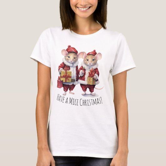 Leuke kerst muis muizen kerst zoete dier t-shirt (Voorkant)