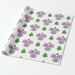 Leuke Kerst Olifanten en Kerstbomen Cadeaupapier
