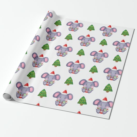 Leuke Kerst Olifanten en Kerstbomen Cadeaupapier (Uitgerold)