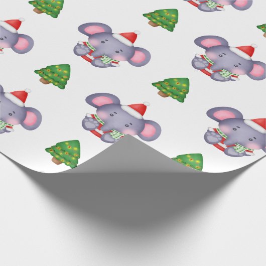 Leuke Kerst Olifanten en Kerstbomen Cadeaupapier (Hoek)