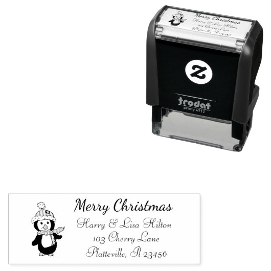 Leuke kerst pinguïn adres label  zelfinktende stempel (In situ)