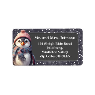 Leuke kerst pinguïn gepersonaliseerd adres etiket