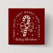 Leuke kerst preppy snoep rietstok boog rood vierkante button 5,1 cm (Voorkant)