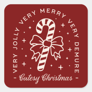 Leuke kerst preppy snoep rietstok boog rood vierkante sticker