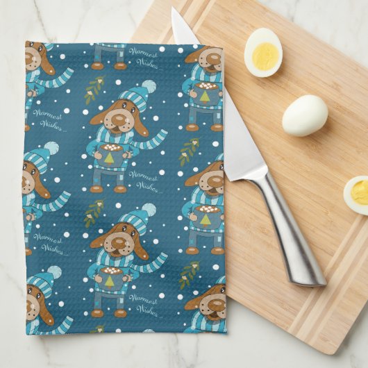 Leuke Kerst Pup Patroon Vakantie Keuken Handdoeken (Quarter Fold)