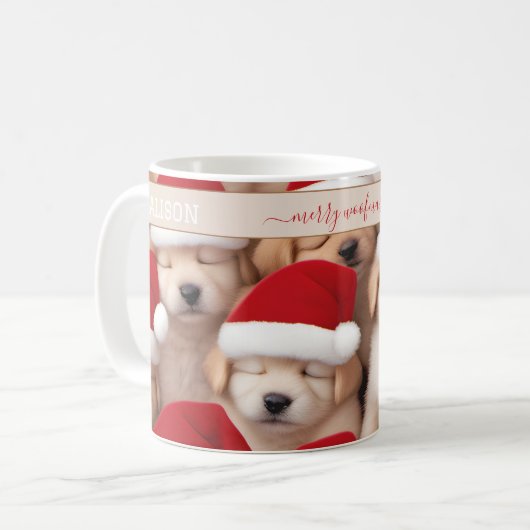 Leuke Kerst Puppies Hondenliefhebber Naam Mok (Voorkant links)