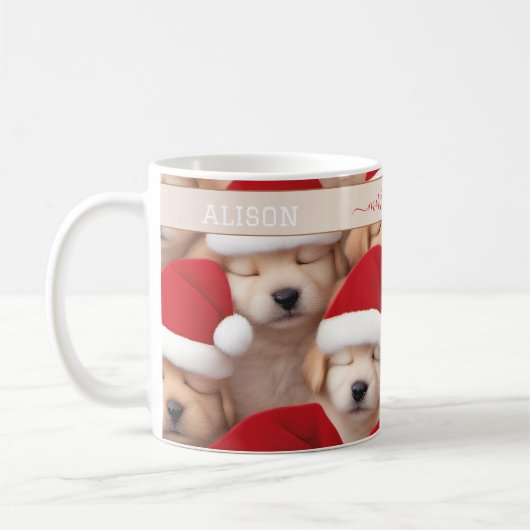 Leuke Kerst Puppies Hondenliefhebber Naam Mok (Links)