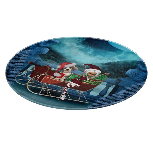 Leuke kerst puppy en elf snijplank (Hoek)