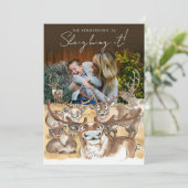 Leuke Kerst-reindeer vakantiefoto kaart - Bruin (Staand voorkant)