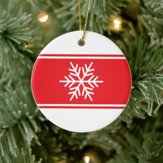Leuke Kerst Rood Wit Racing Stripes Sneeuwvlok Keramisch Ornament (Boom)