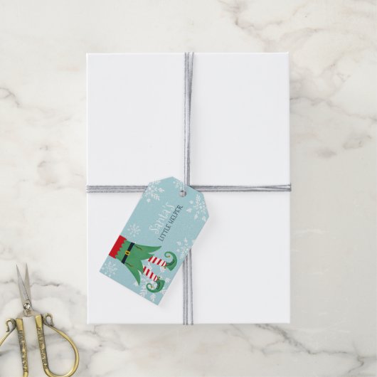Leuke kerst Santa's kleine helper elf sneeuw blauw Cadeaulabel (Met Touw)